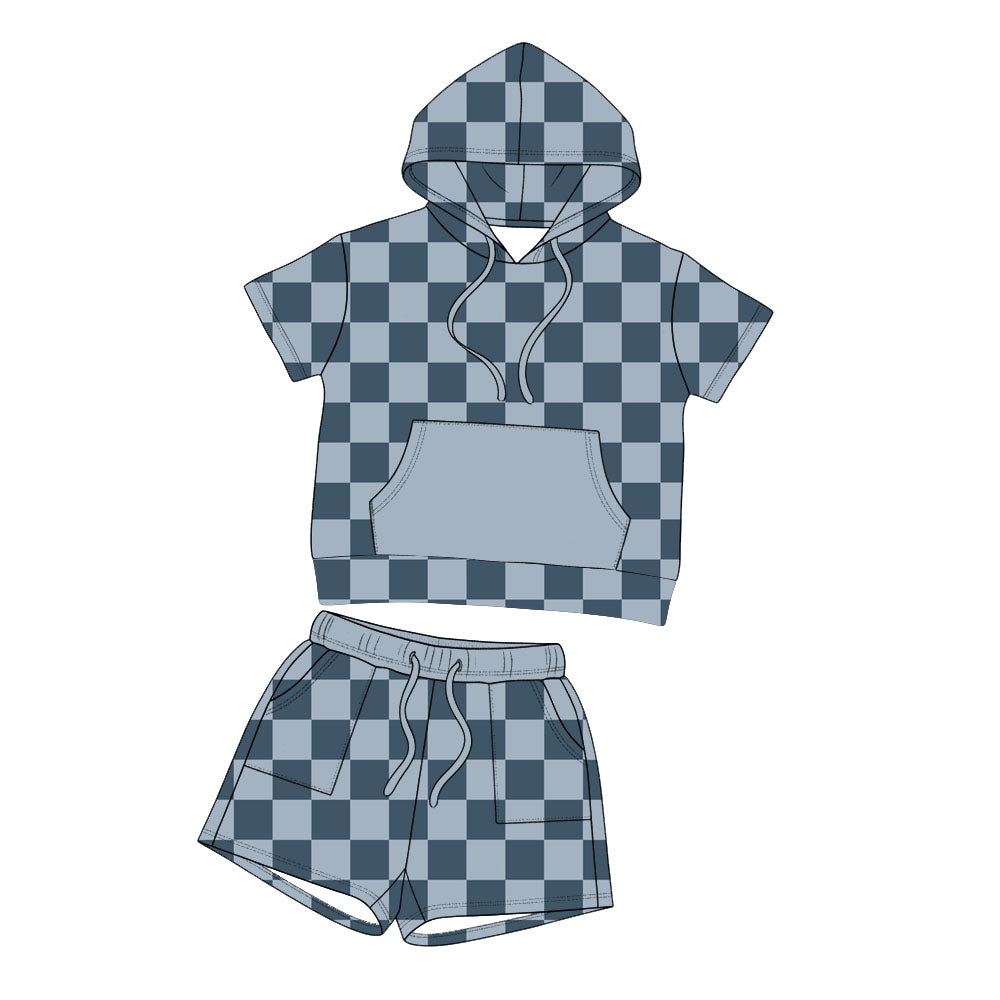 Checkered Slate Youth Short Sleeve/Shorts Sweatshirt Set *RTS*