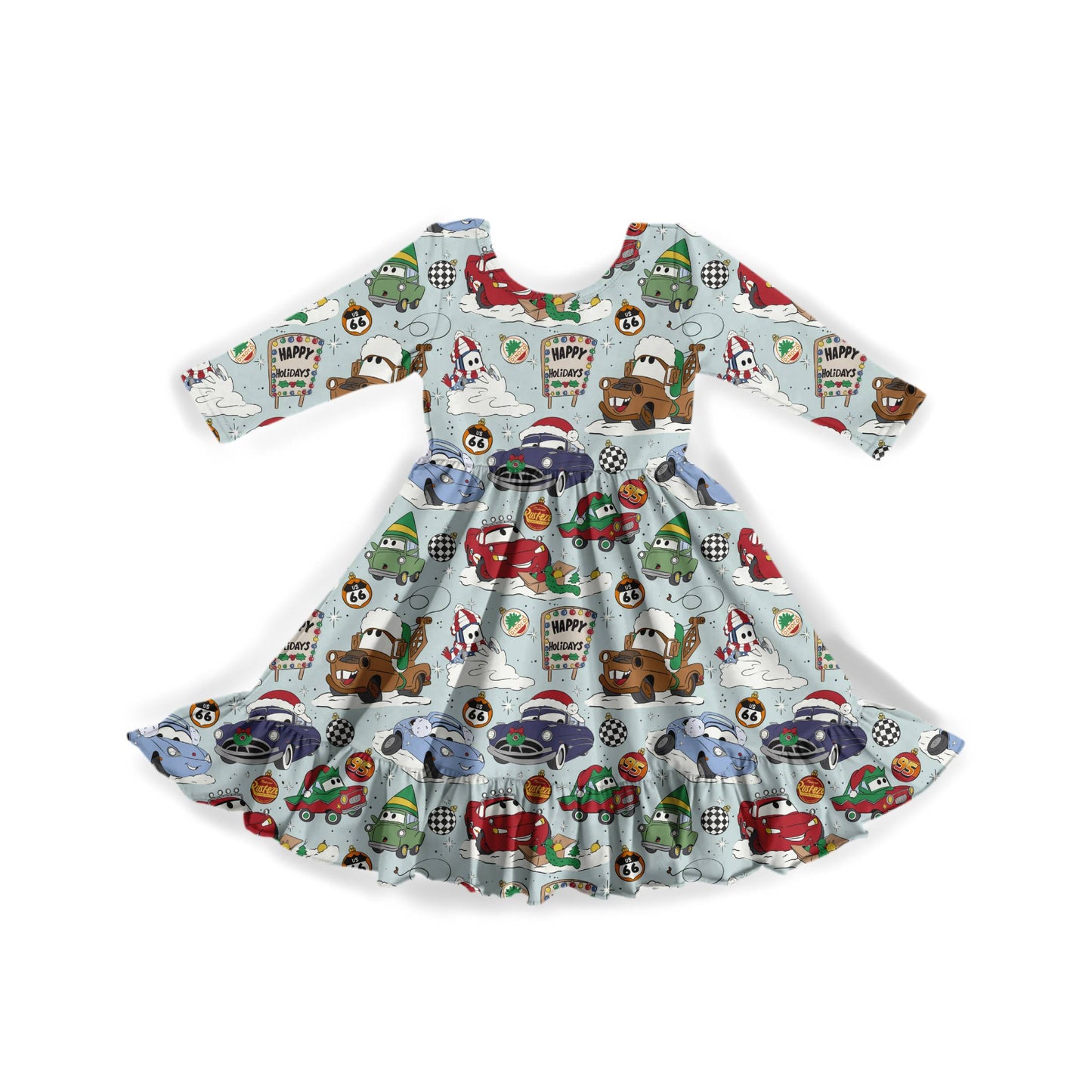 Holiday Pit Stop Youth Twirl Dress **PreOrder**