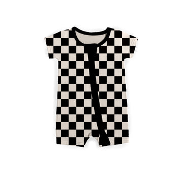 Black Checkered Ribbed Zipper Shortie *RTS*