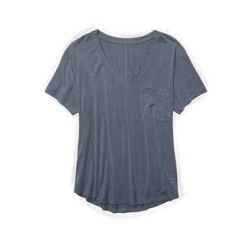 Slate Blue V-Neck Adult Women's Pocket T-shirt **PreOrder**