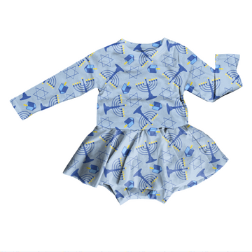 Hanukkah Blessings Bodysuit Youth Twirl Dress **PreOrder**