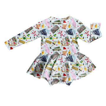Holiday Movie Mashup Bodysuit Youth Twirl Dress **PreOrder**