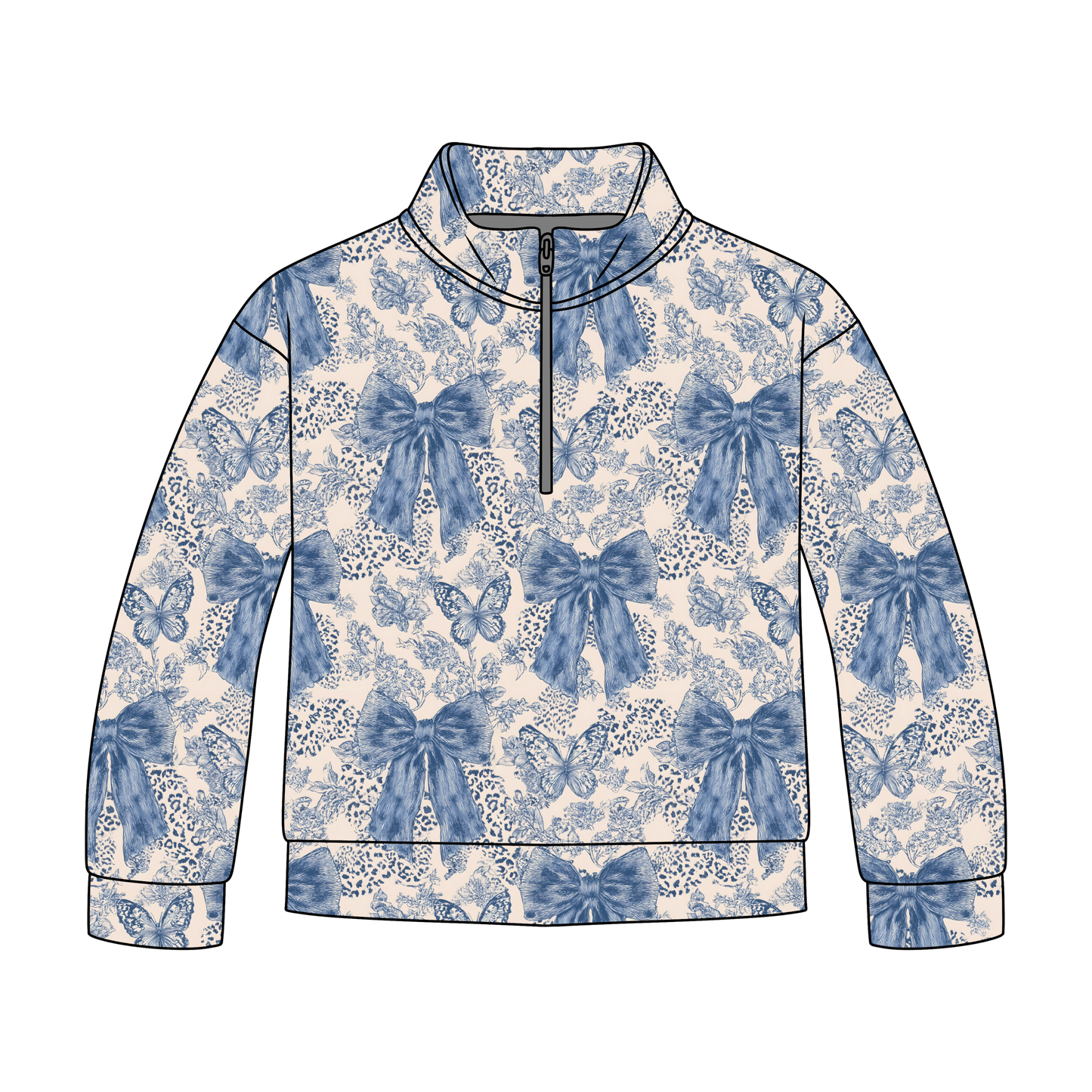 Blue Bow Darling Adult Quarter Zip-Up *RTS*