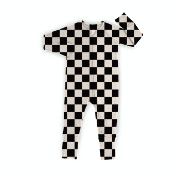 Black Checkered Medically Adaptable Ribbed Zipper Sleeper *RTS*