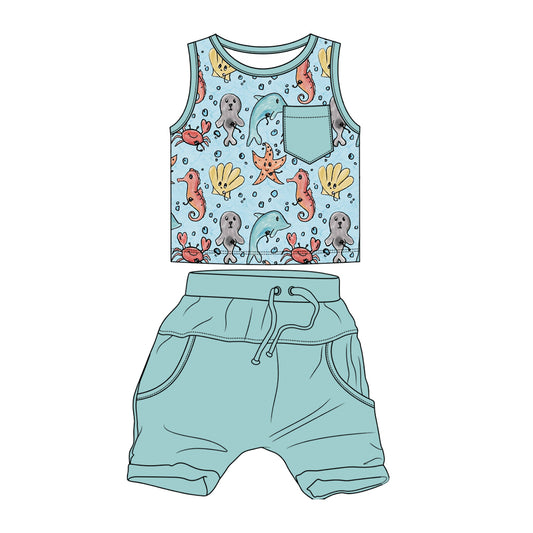 Tubie Sea Creatures Daywear Tank top/Short Set *RTS*