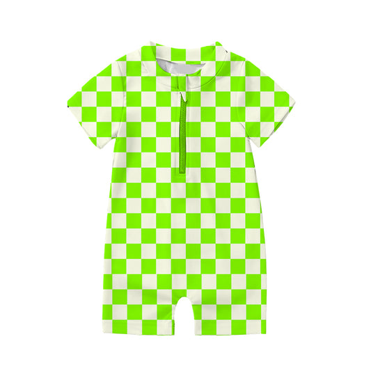 Lime Check Rashguard Boys Medically Adaptable One-Piece Swimwear *RTS*