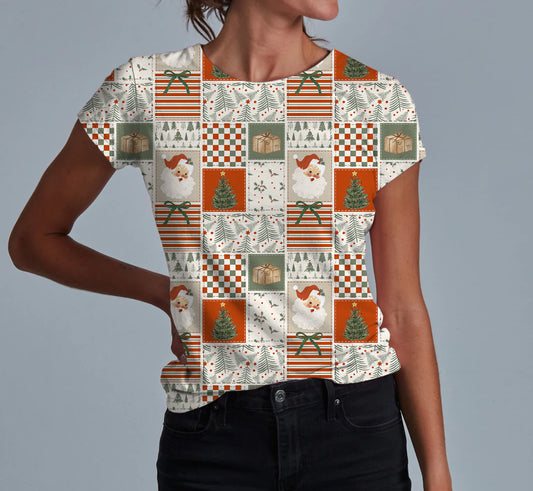 Merry Little Patchwork Adult Women's T-shirt **PreOrder**