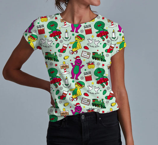 Holiday Dino Happiness Adult Women's T-shirt **PreOrder**