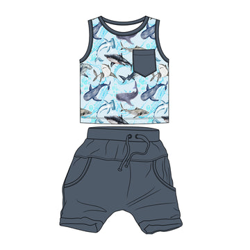 Sharks in the Blue Daywear Tank top/Short Set **PreOrder**
