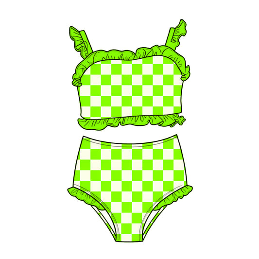 Lime Check 2-piece High-Waisted Swimwear *RTS*