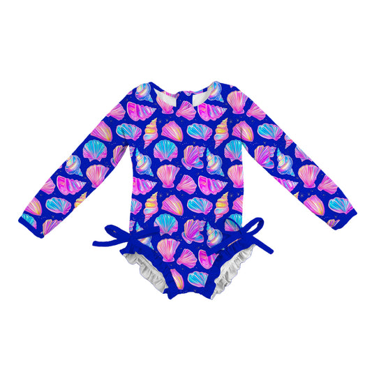 Neon Seashell Sparkle Rashguard One-Piece Swimwear *RTS*