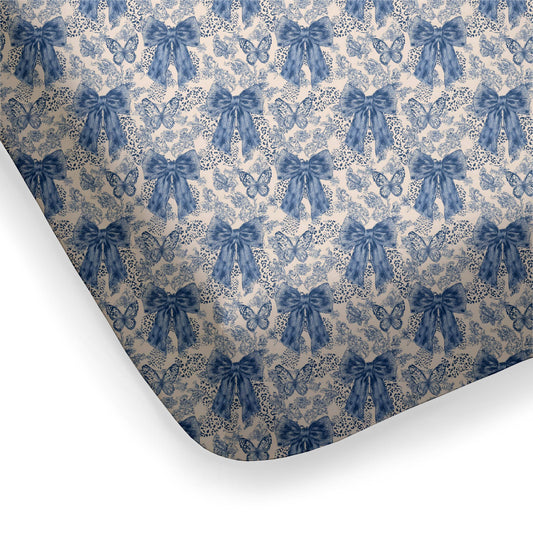 Blue Bow Darling Crib Sheet *RTS*