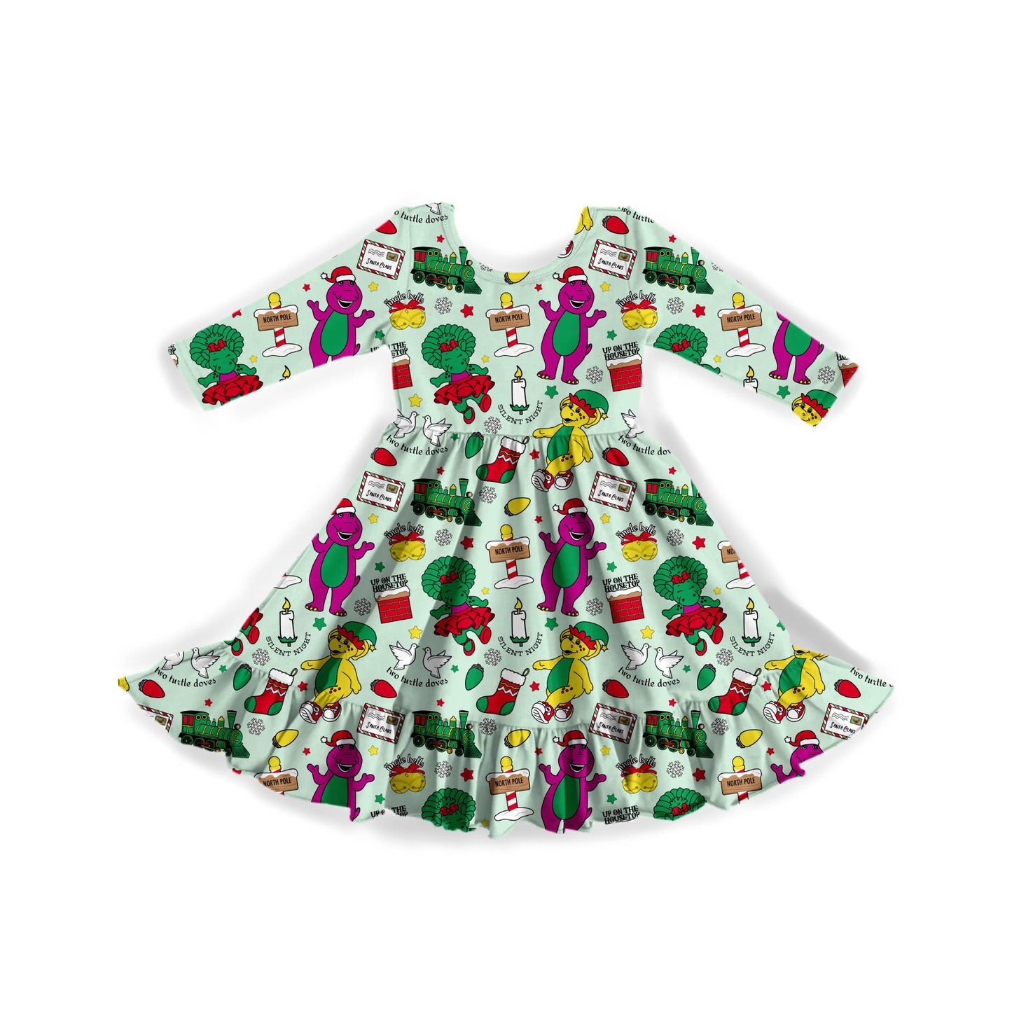 Holiday Dino Happiness Youth Twirl Dress **PreOrder**