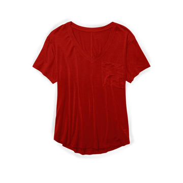Red V-Neck Adult Women's Pocket T-shirt **PreOrder**