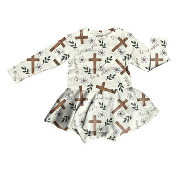 He Is Risen Floral Bodysuit Youth Twirl Dress **PreOrder**