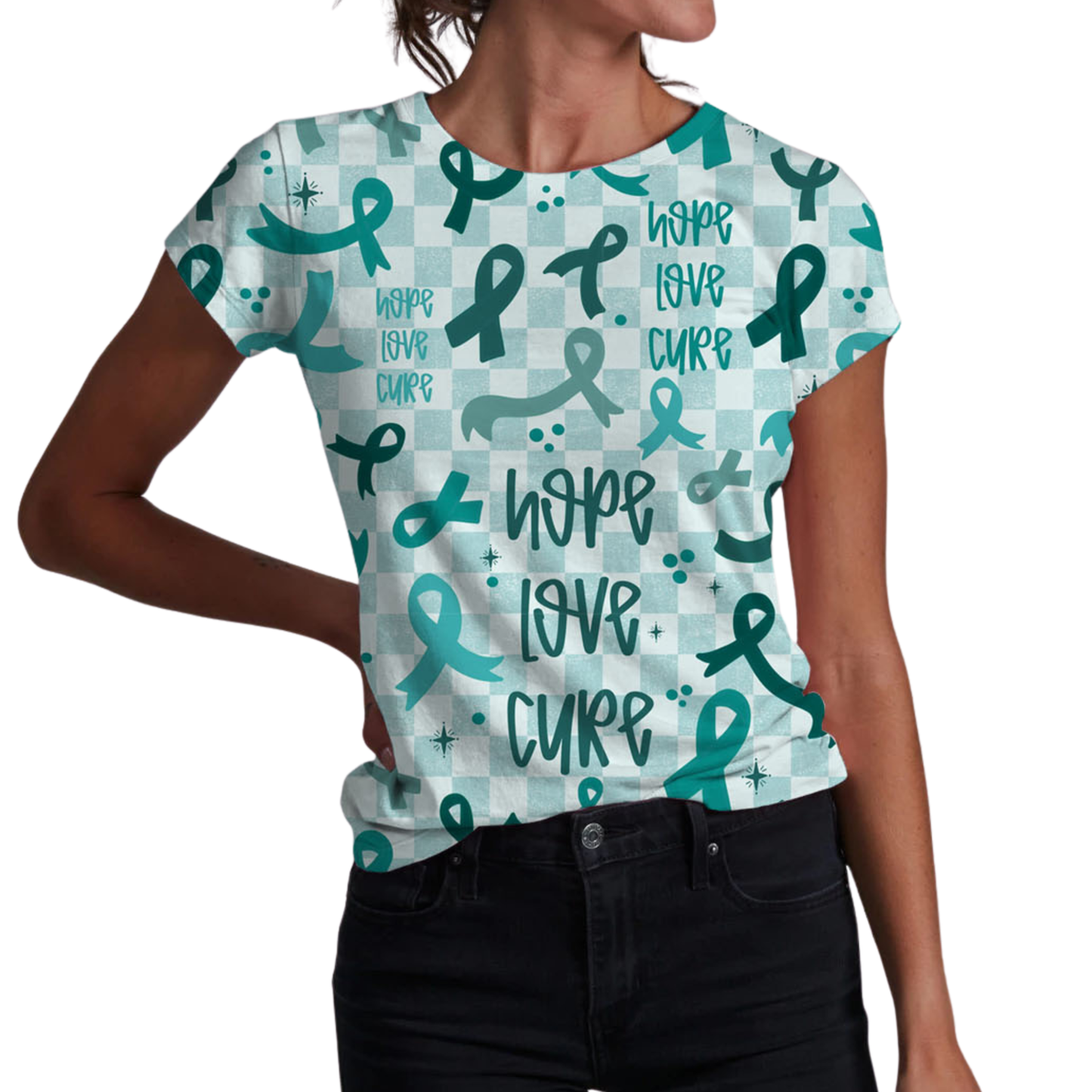 Teal Awareness Ribbon Adult Women's T-shirt *RTS*