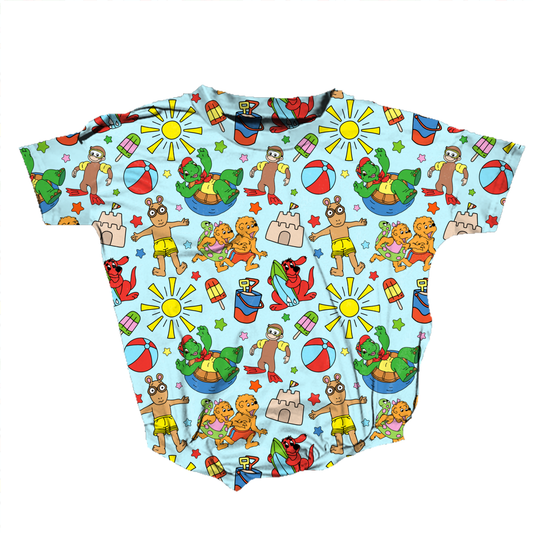 Summer Storybook Friends Medically Adaptable Romper *RTS*