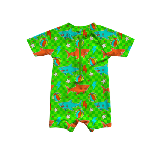 Neon Sharks Rashguard Boys One-Peice Swimwear *RTS*