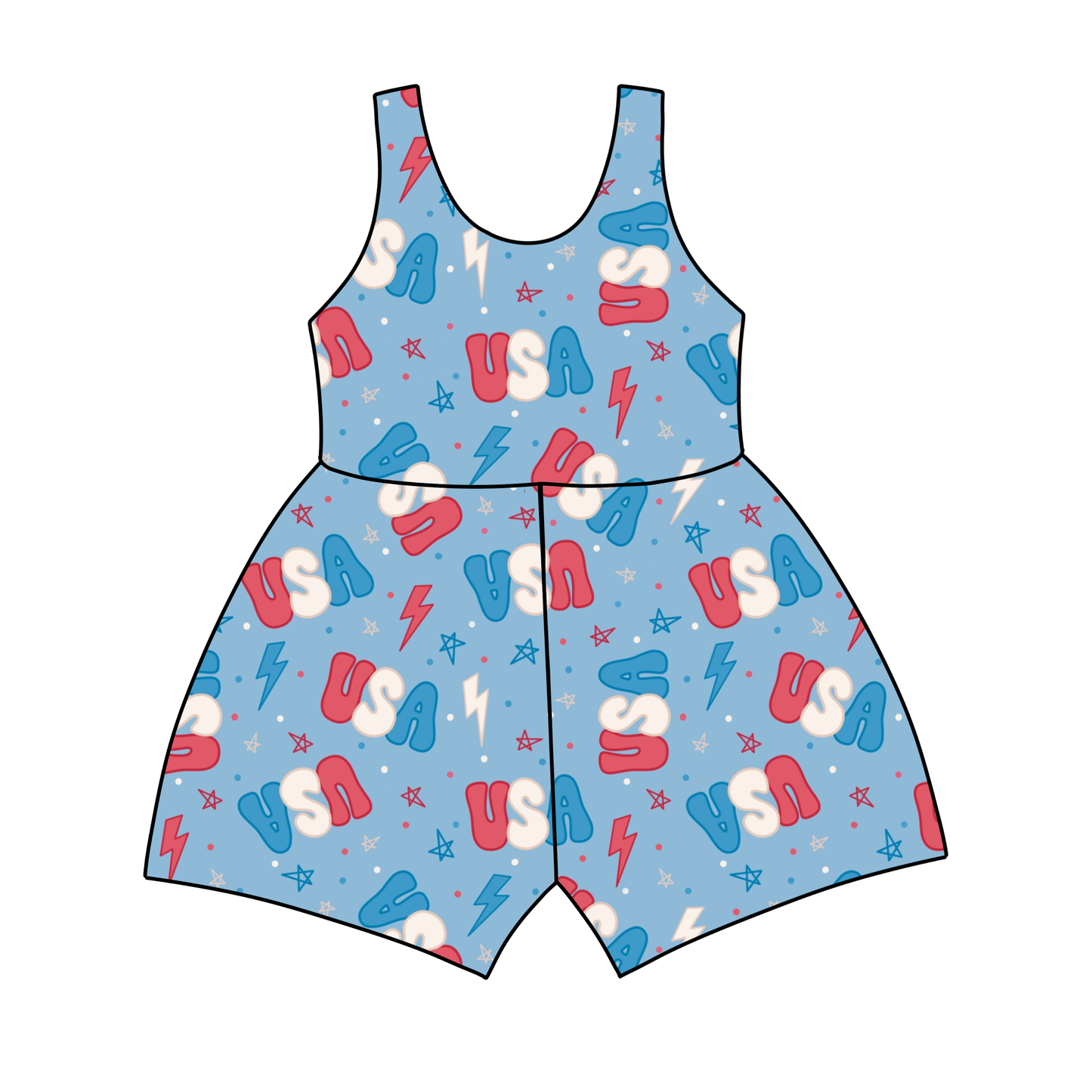 USA All Day Tank Top/Shorts Jumpsuit *RTS*