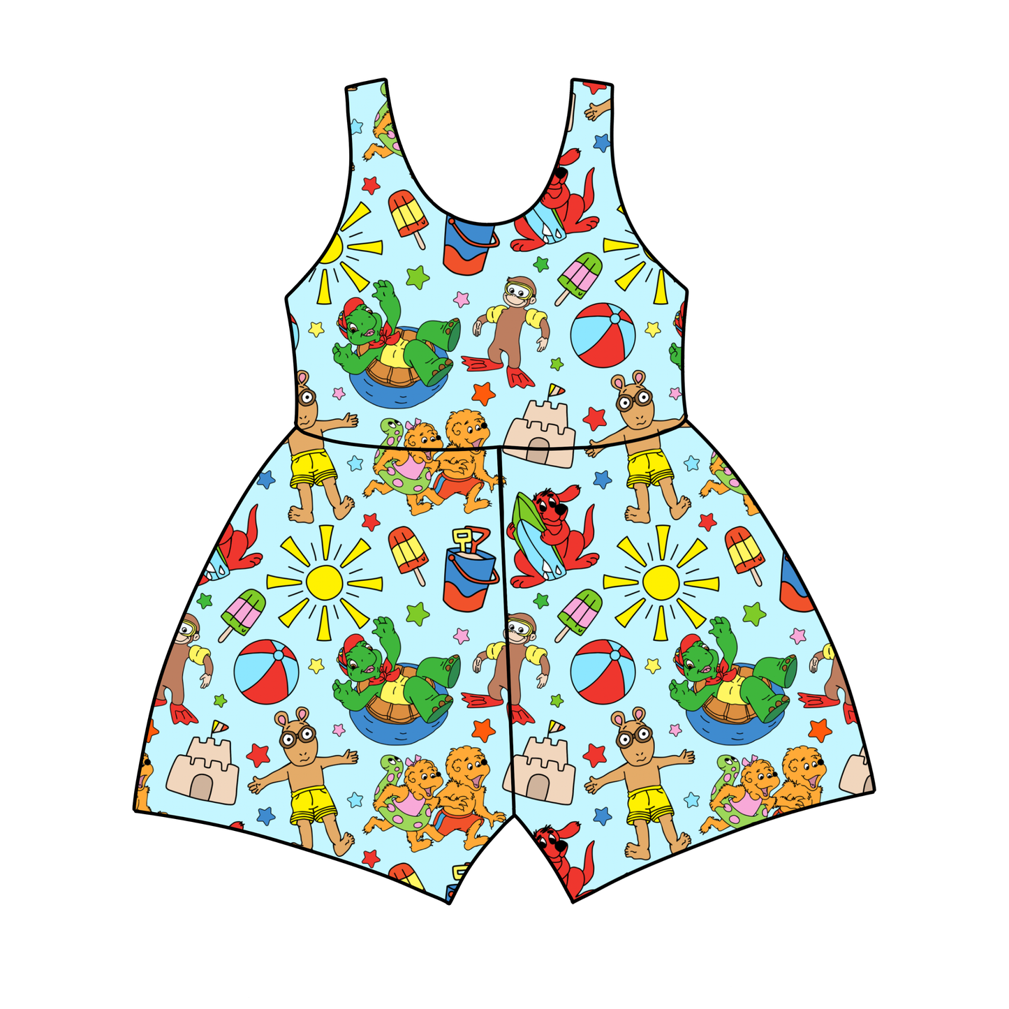 Summertime Storybook Friends Tank Top/Shorts Jumpsuit *RTS*