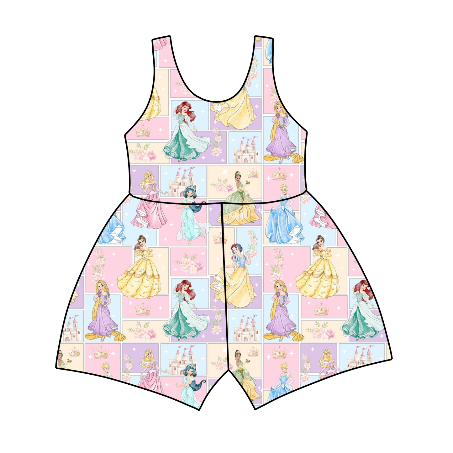 Princess Patchwork Tank Top/Shorts Jumpsuit *RTS*