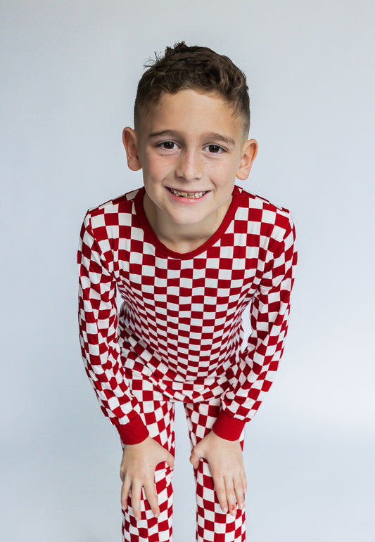 Red Checkered Youth Pant Set