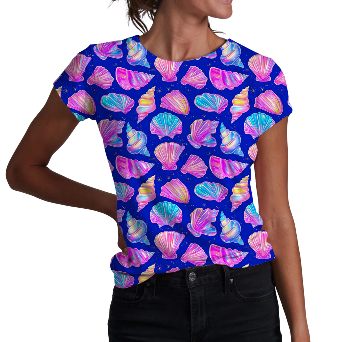 Neon Seashell Sparkle Adult Women's T-shirt *RTS*
