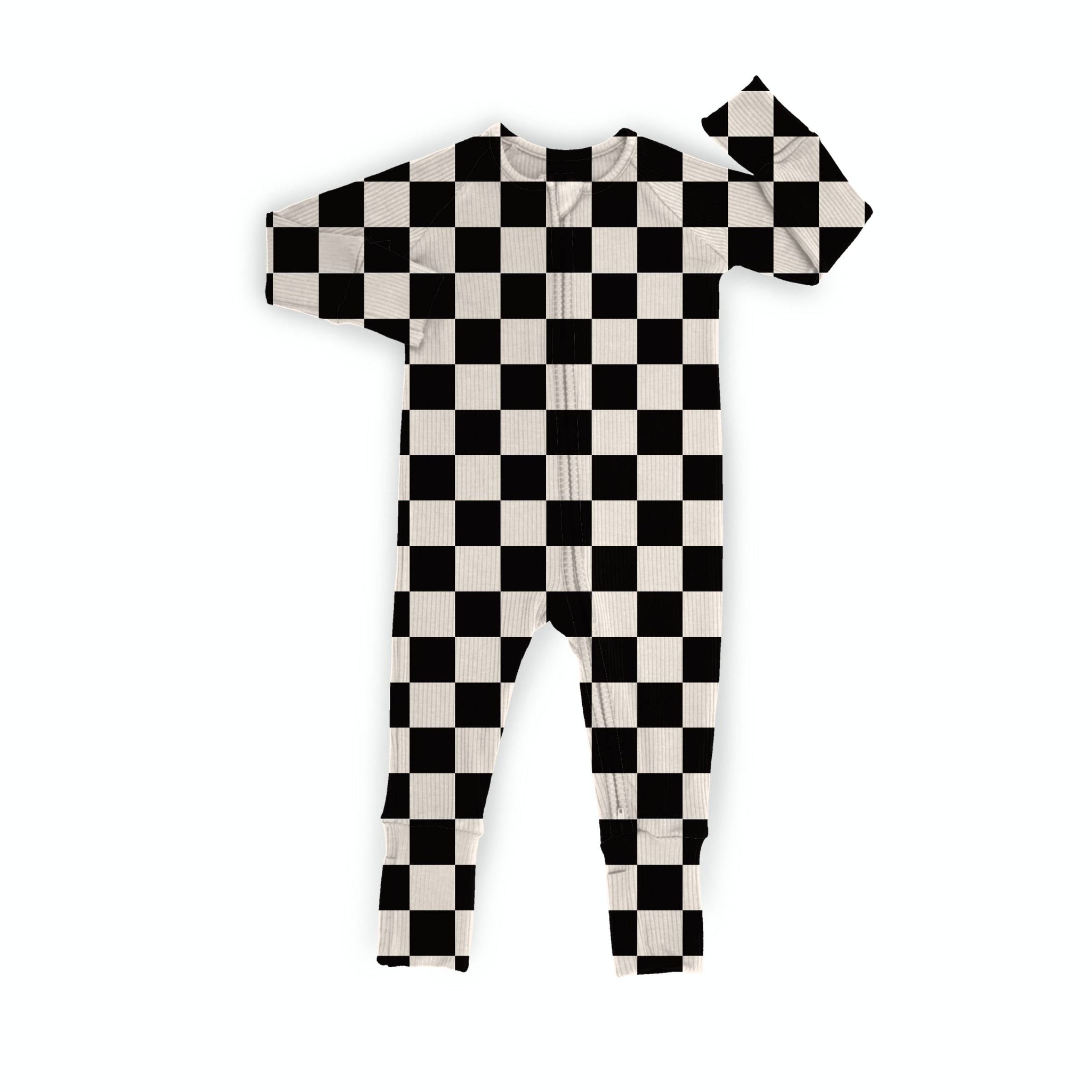 Black Checkered Medically Adaptable Ribbed Zipper Sleeper *RTS*