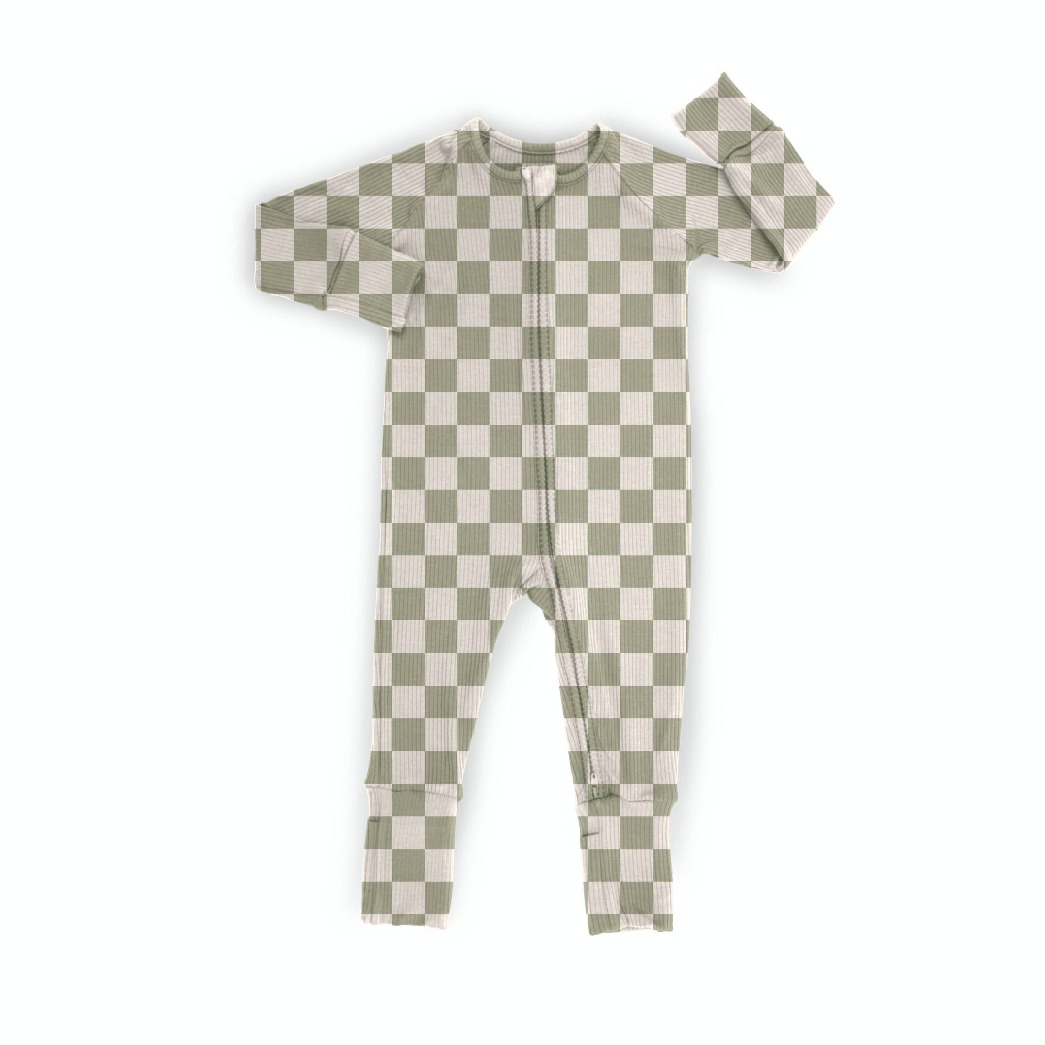 Green Checkered Ribbed Zipper Sleeper *RTS*
