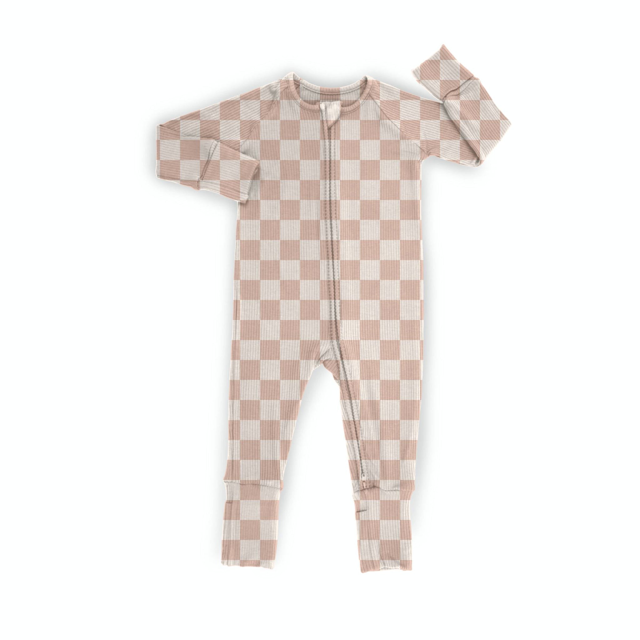 Pink Checkered Ribbed Zipper Sleeper *RTS*