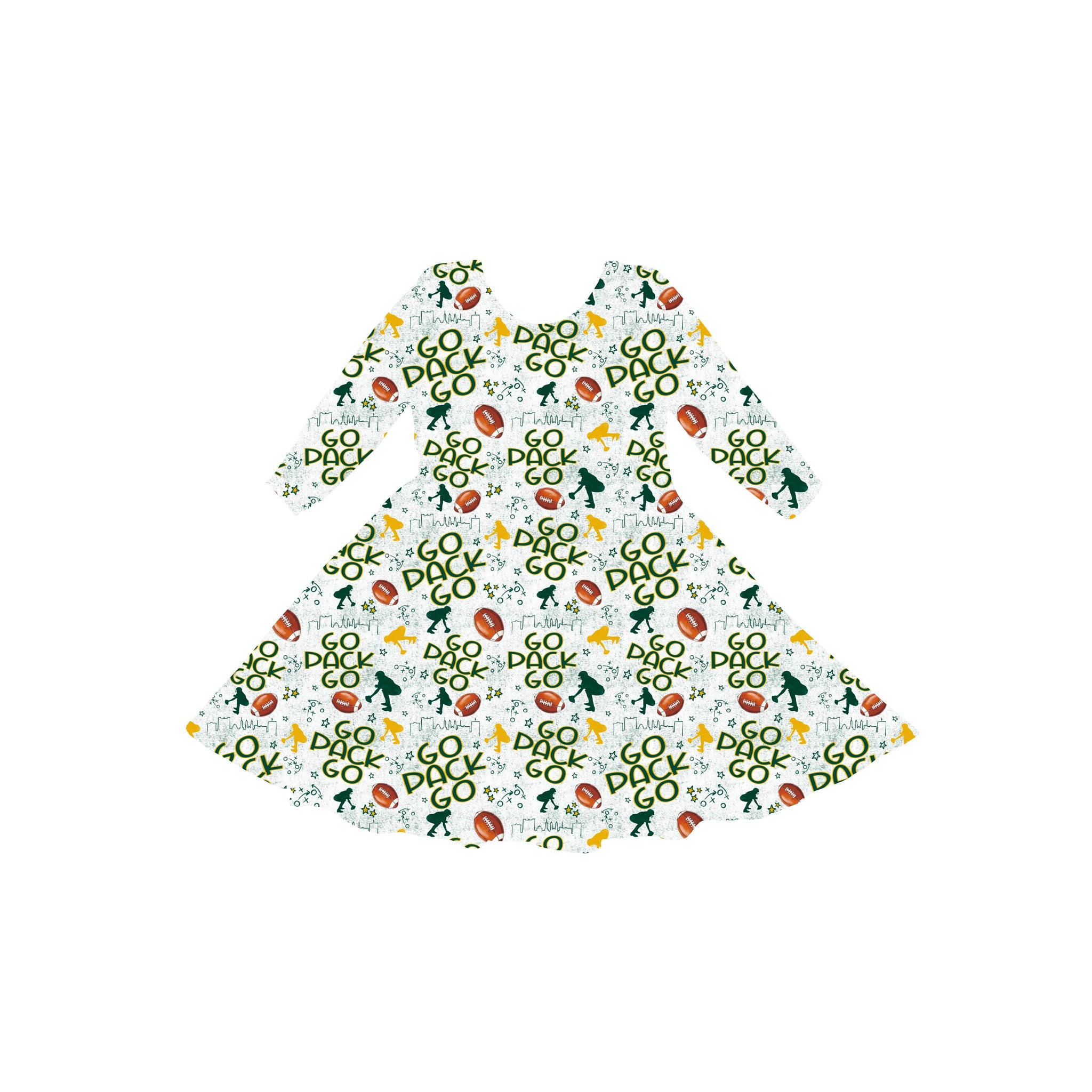 Green Bay Youth Long Sleeve Twirl Dress *RTS*
