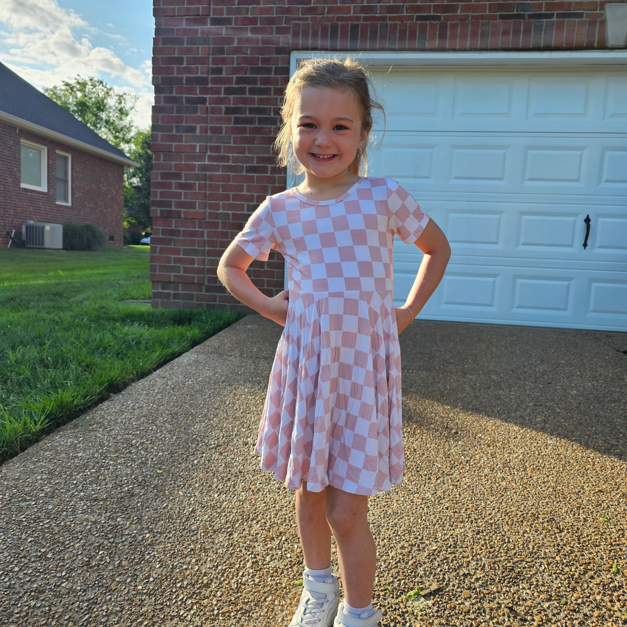 Pink Checkered Youth Twirl Dress *RTS*