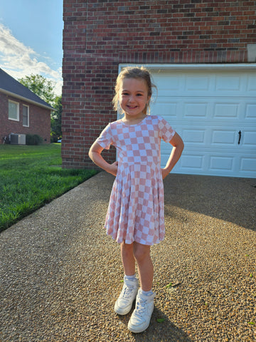 Pink Checkered Youth Twirl Dress *RTS*