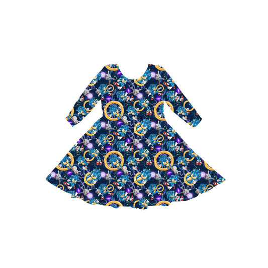 Blue Blur In Action Youth Twirl Dress *RTS*